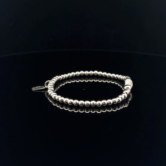 925 Sterling Silver Beaded Stretch Stacking Bracelet MOP Letter Initial C - Picture 6 of 6